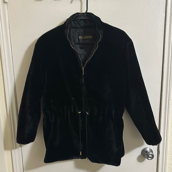 Vintage St. John Collection by Marie Gray Faux Fur Zip Cinched Waist Jacket - Picture 1 of 6